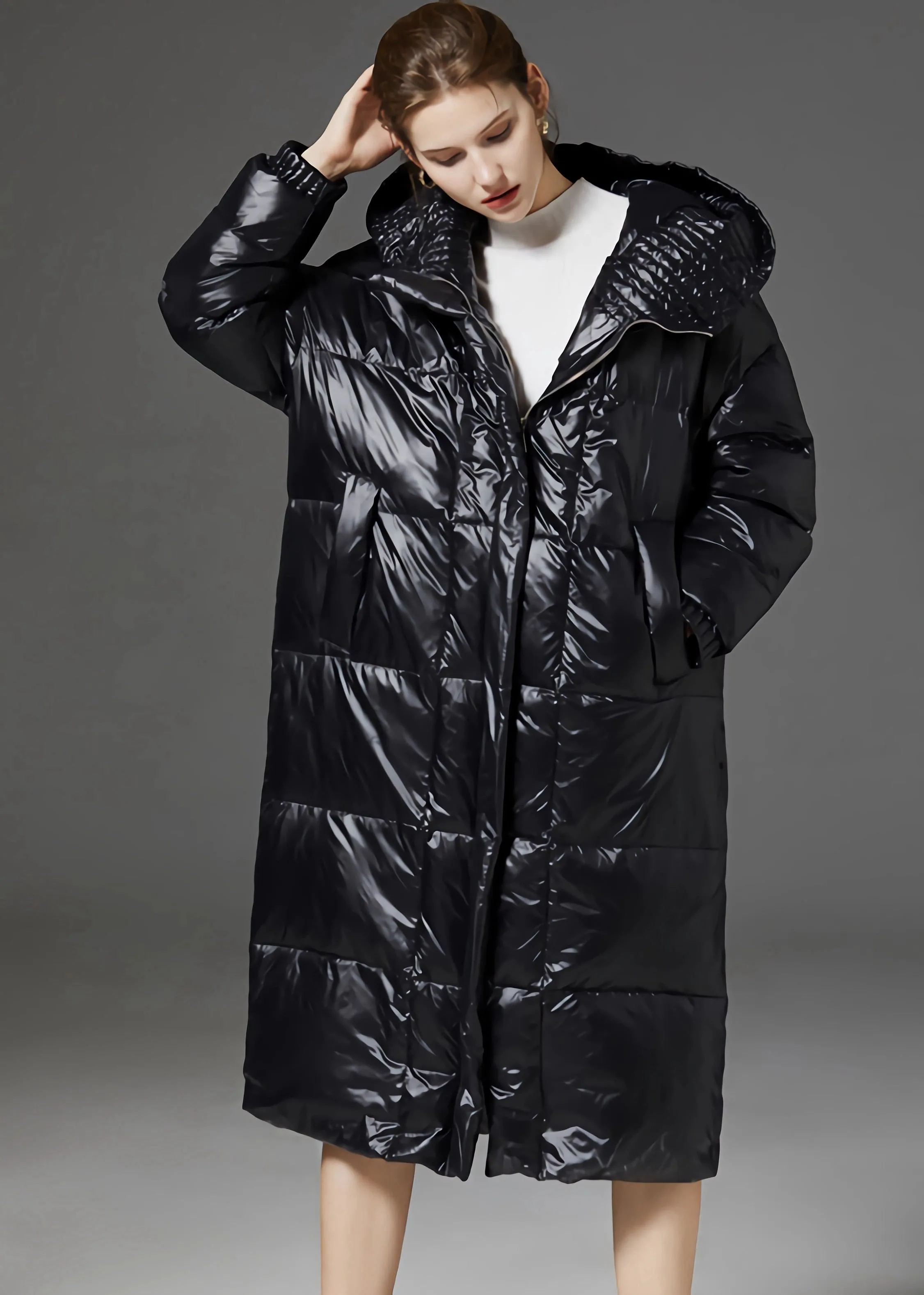 Loose Hooded Quilted Down Puffer Long Overcoat