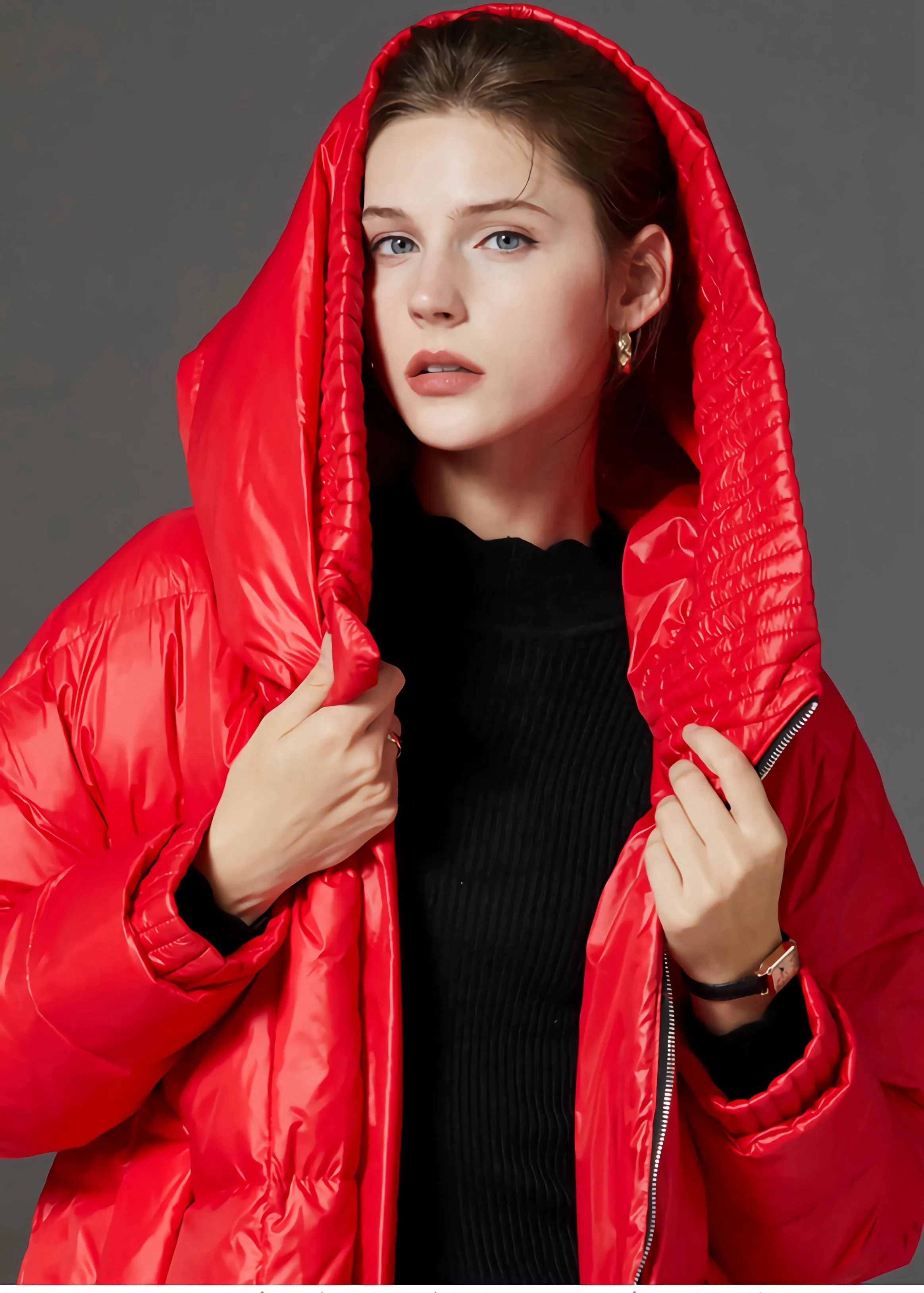 Loose Hooded Quilted Down Puffer Long Overcoat