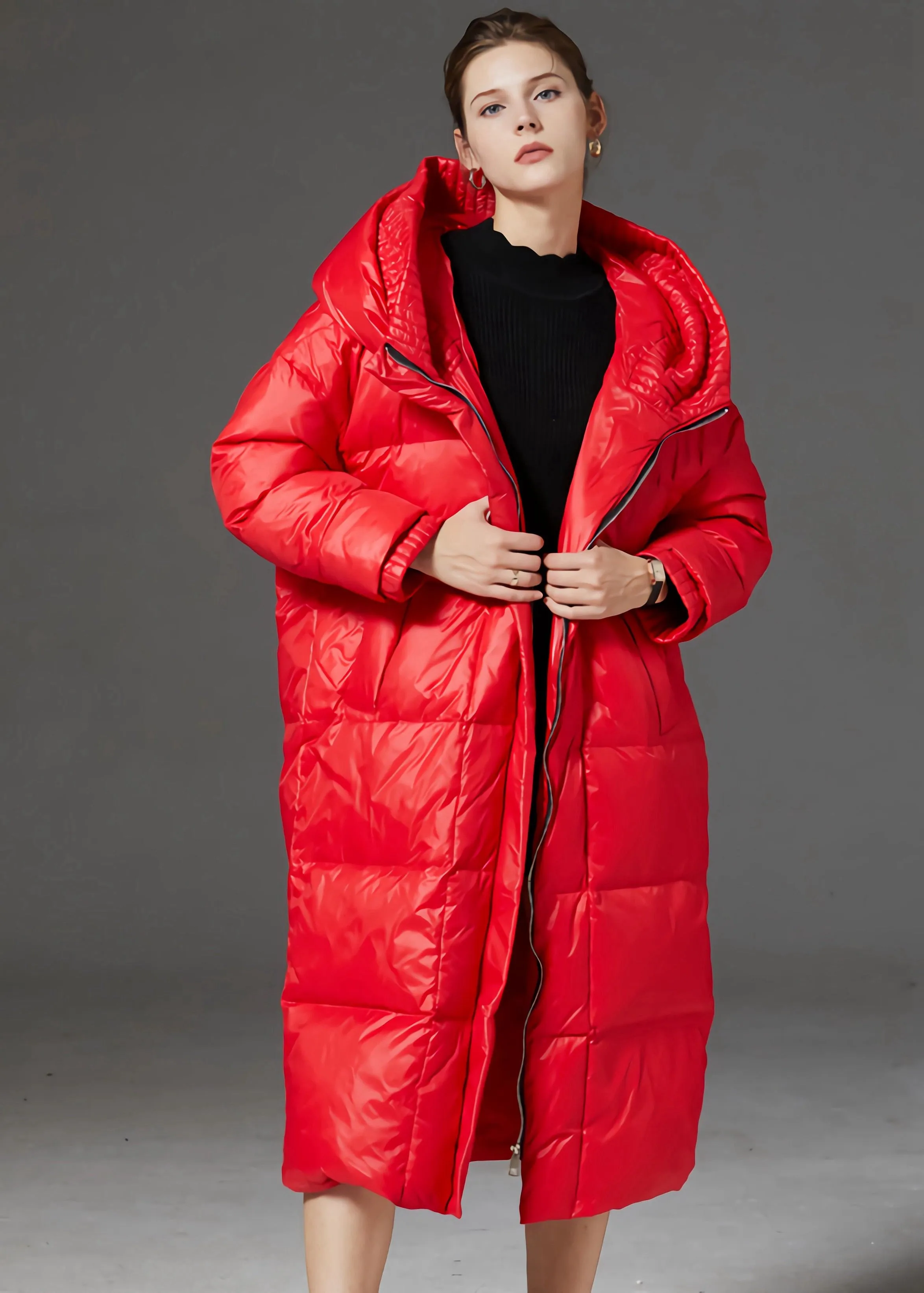 Loose Hooded Quilted Down Puffer Long Overcoat