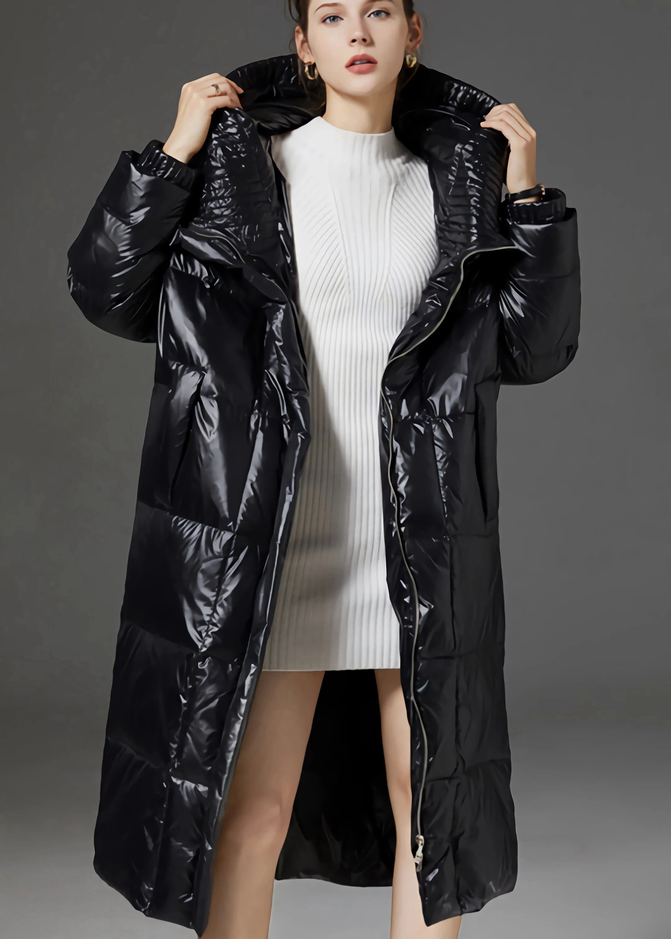 Loose Hooded Quilted Down Puffer Long Overcoat