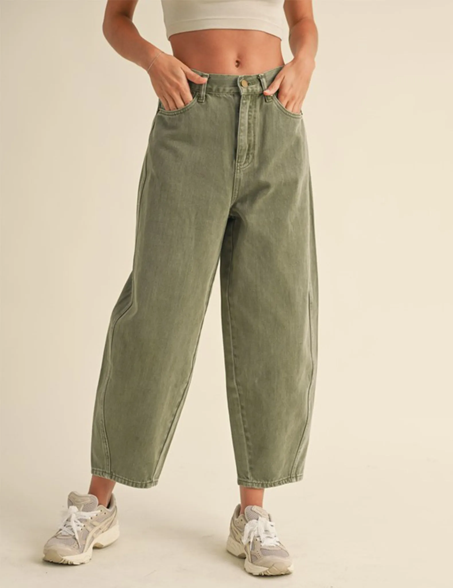 Louise Washed Olive Barrel Pants