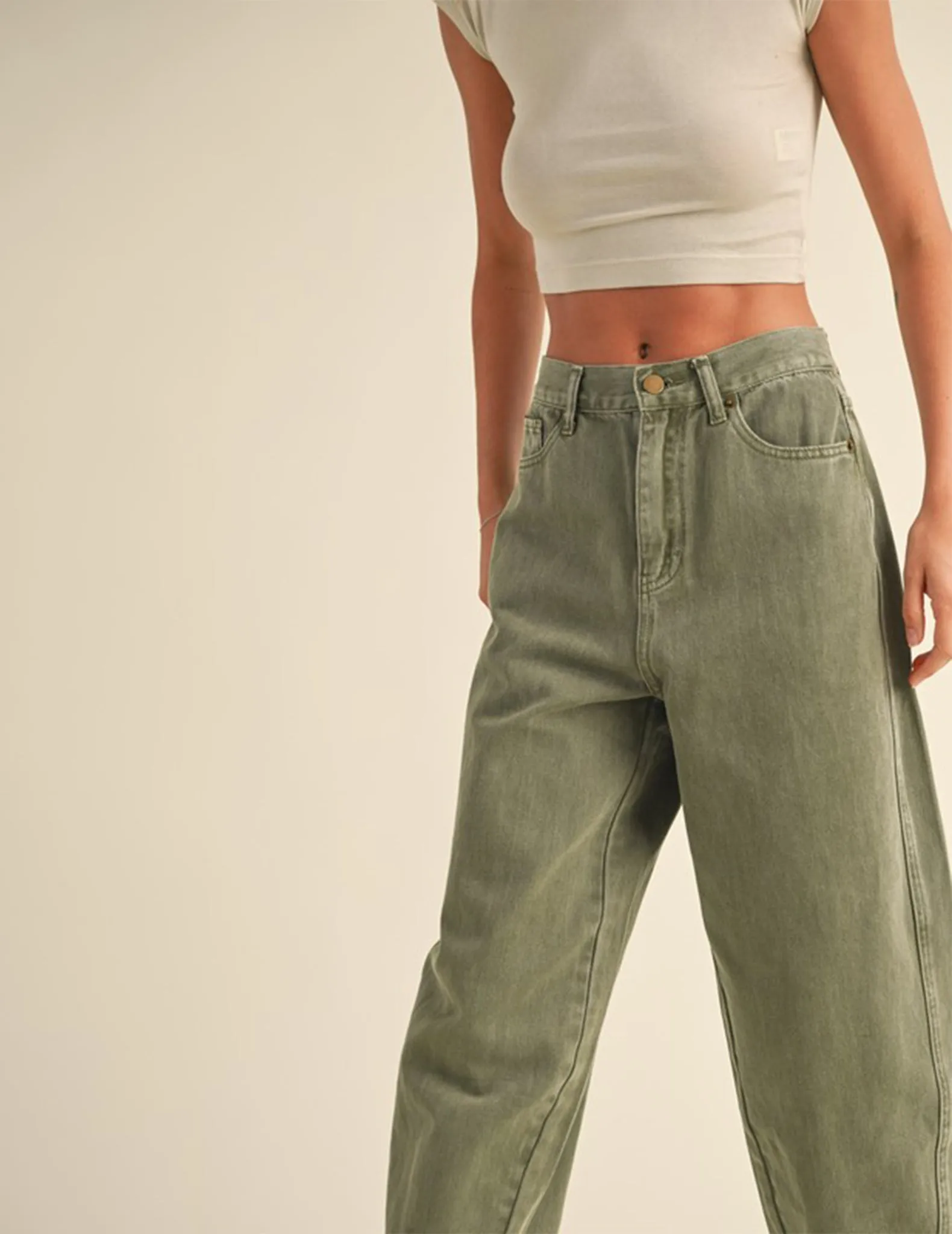 Louise Washed Olive Barrel Pants