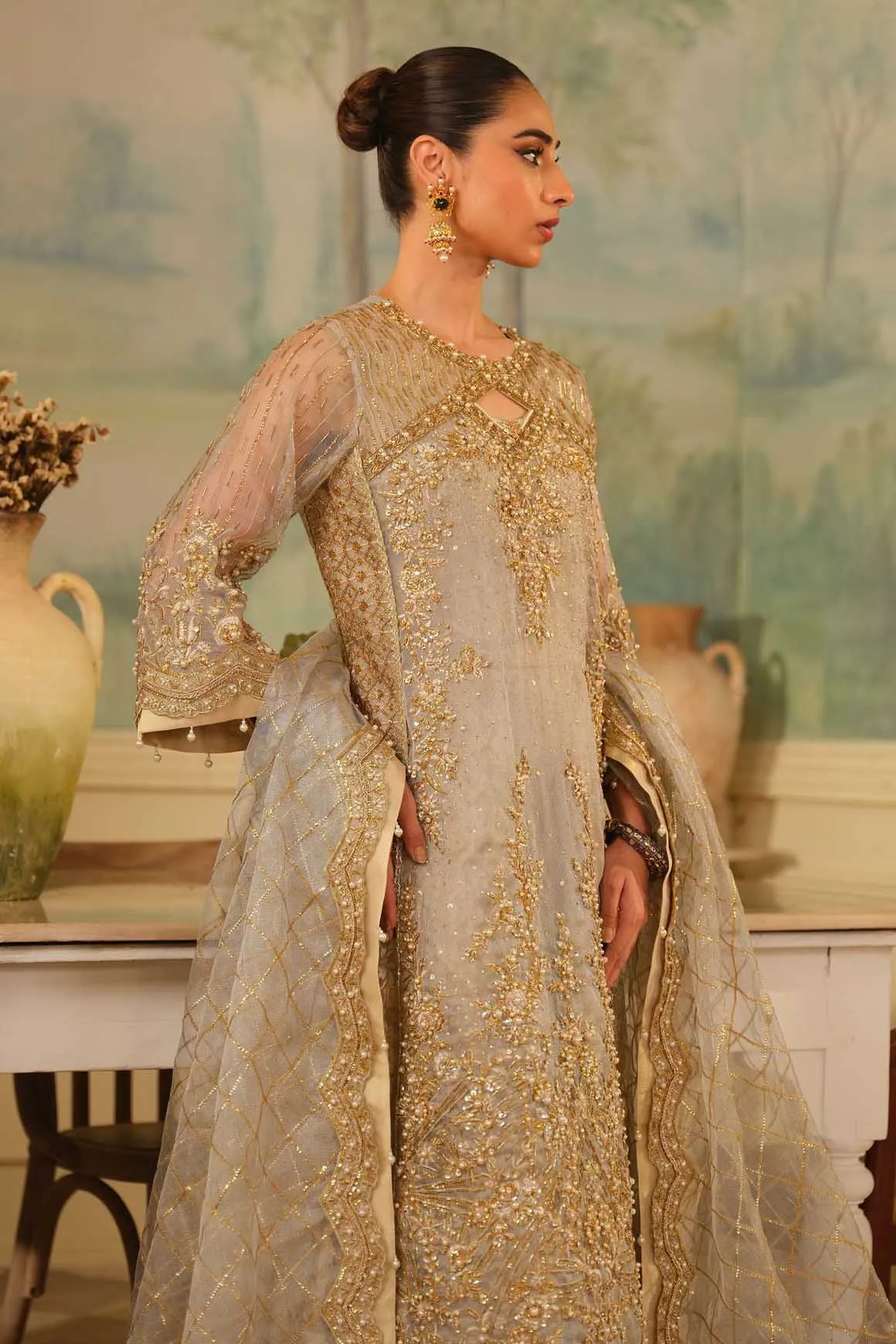 Luxury Embroidered Pakistani Wedding Dress in Kameez Gharara Style