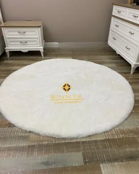 Luxury Handmade Extra Soft White And Gold Faux Fur Round Bedroom Rug