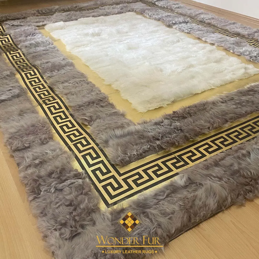 Luxury Handmade Gray White Natural Sheepskin 6x8 Bedroom Modern Carpet