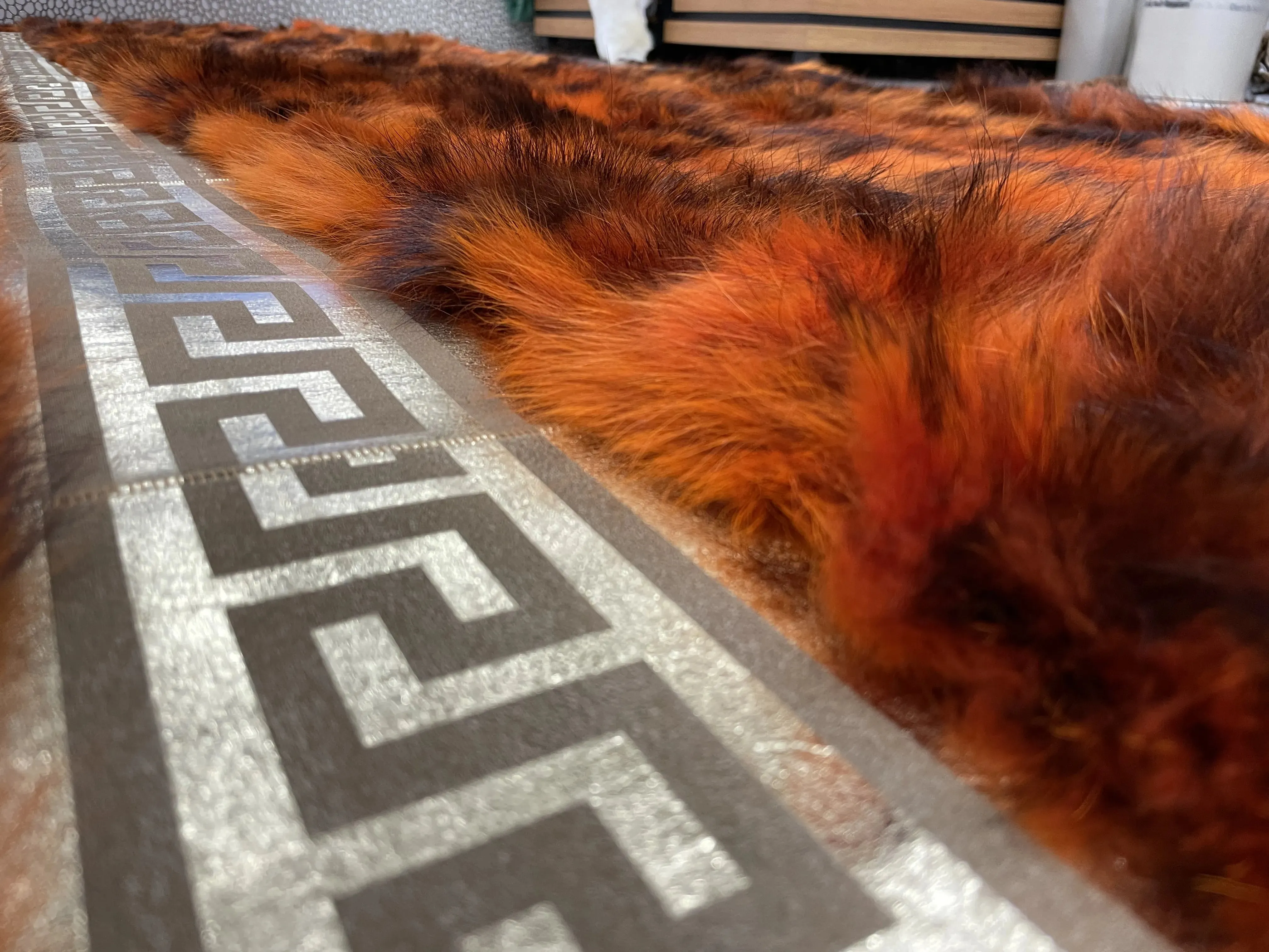 Luxury Orange Fluffy Natural Fox Fur Runner Rug for Hallway