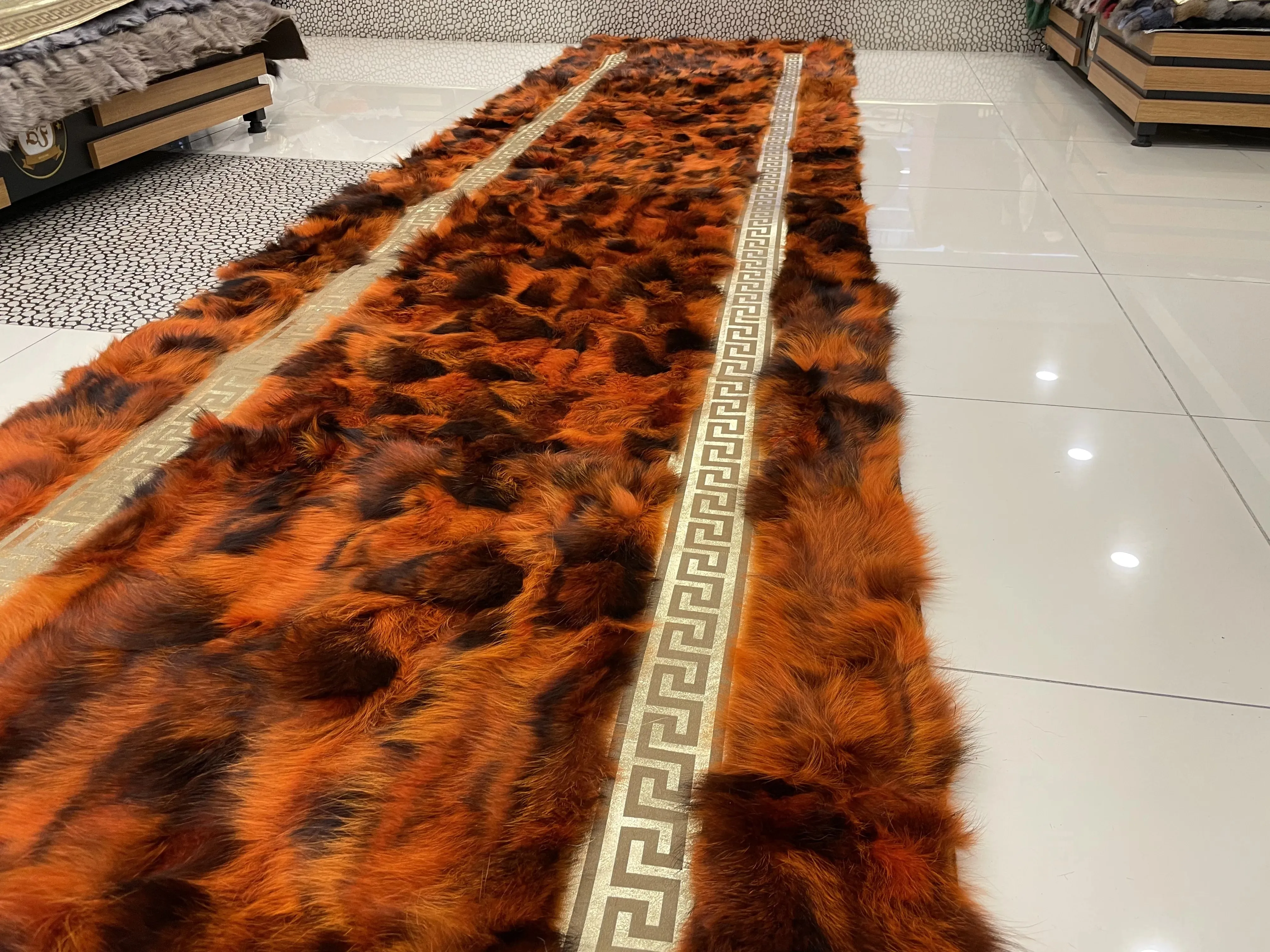 Luxury Orange Fluffy Natural Fox Fur Runner Rug for Hallway