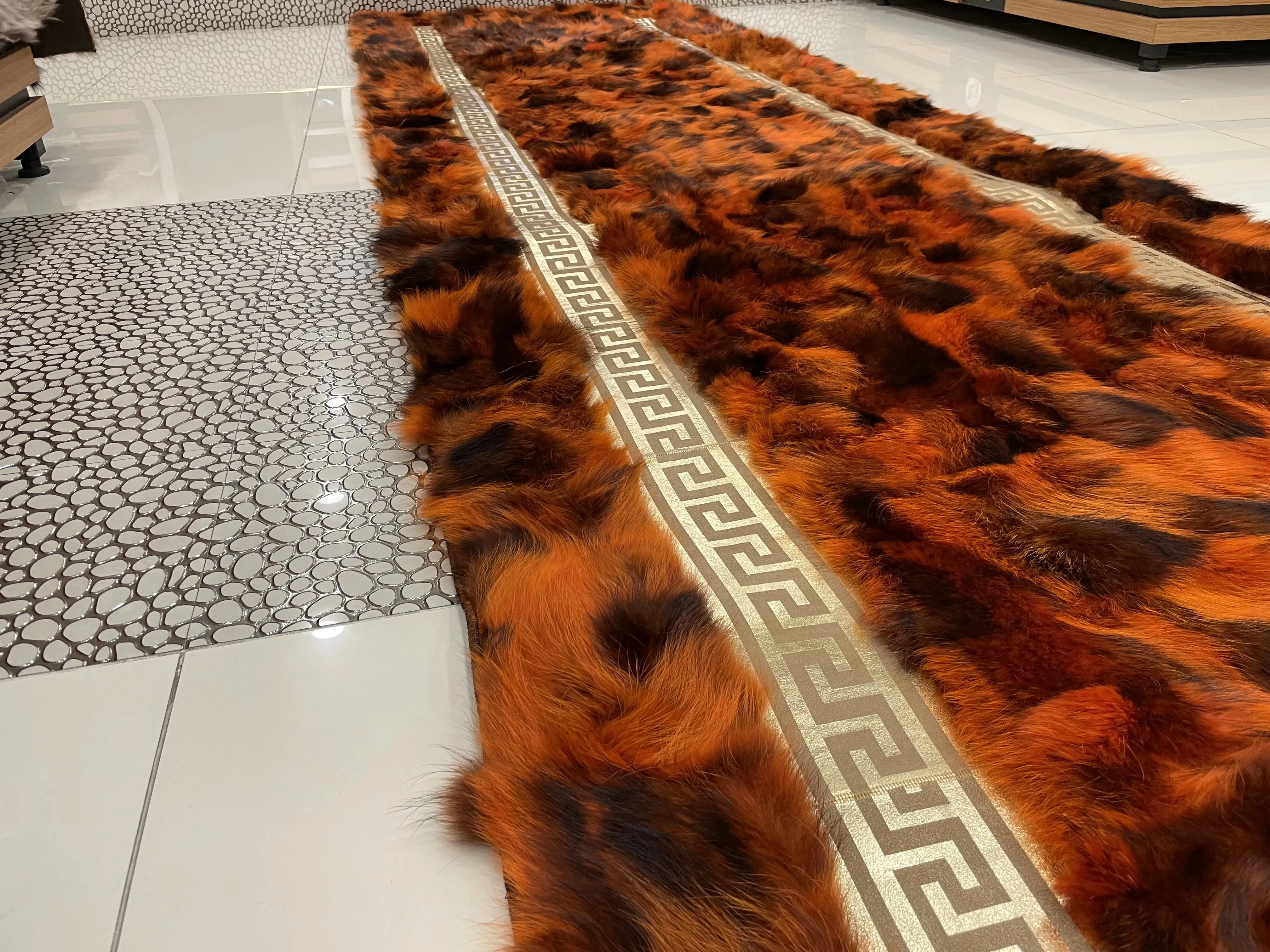 Luxury Orange Fluffy Natural Fox Fur Runner Rug for Hallway