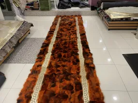 Luxury Orange Fluffy Natural Fox Fur Runner Rug for Hallway