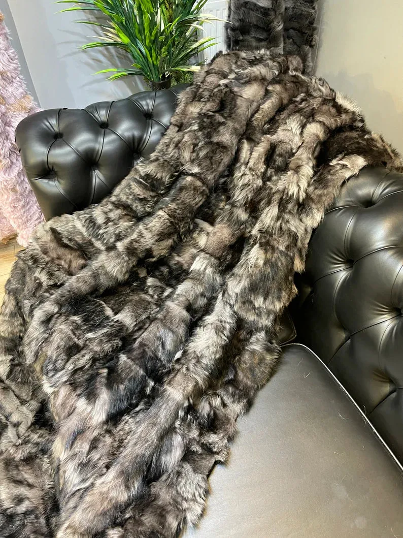 Luxury Sheepskin Natural Fur Blanket, Handmade Cozy Sofa Fur Blanket