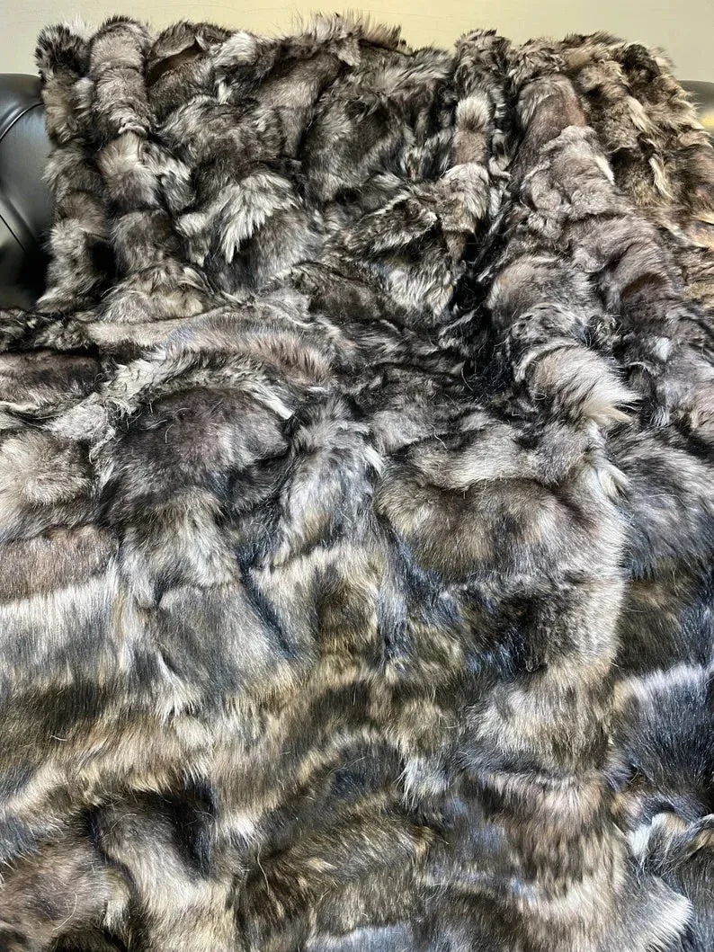 Luxury Sheepskin Natural Fur Blanket, Handmade Cozy Sofa Fur Blanket