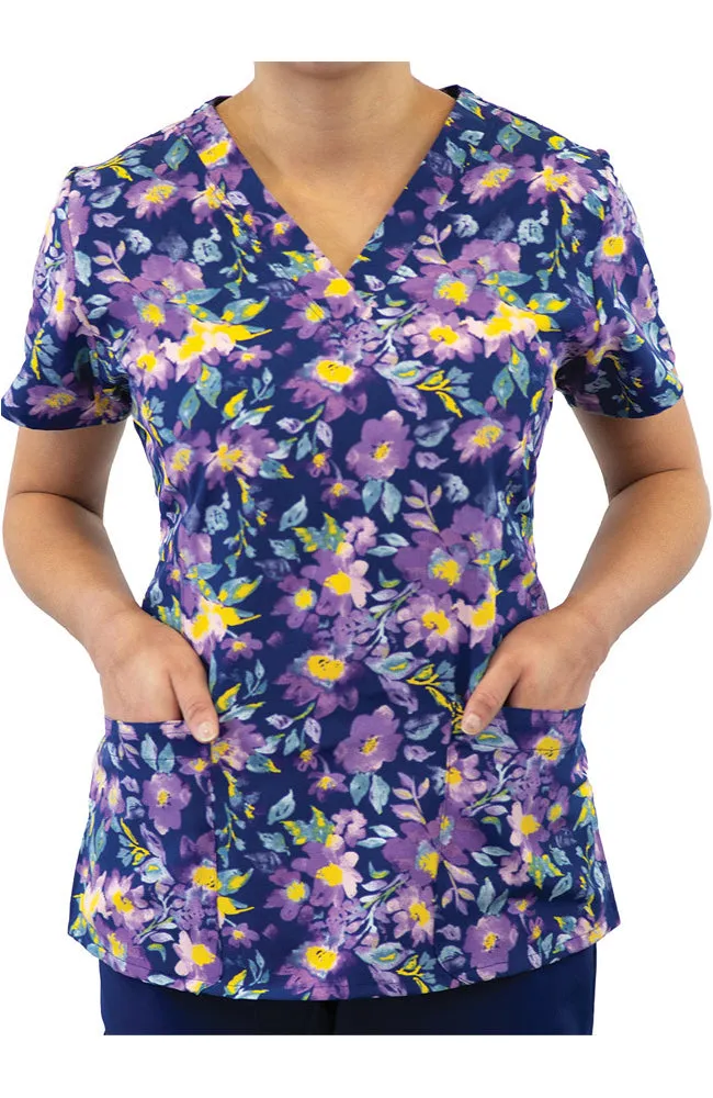 Maevn Women's V-Neck Print Scrub Top 1767 NTCM Nature's Calm <br> Sizes XS to 3XL