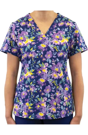 Maevn Women's V-Neck Print Scrub Top 1767 NTCM Nature's Calm <br> Sizes XS to 3XL