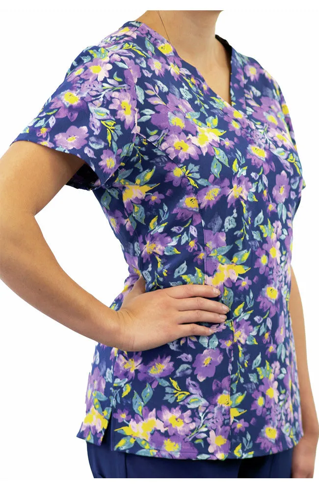 Maevn Women's V-Neck Print Scrub Top 1767 NTCM Nature's Calm <br> Sizes XS to 3XL