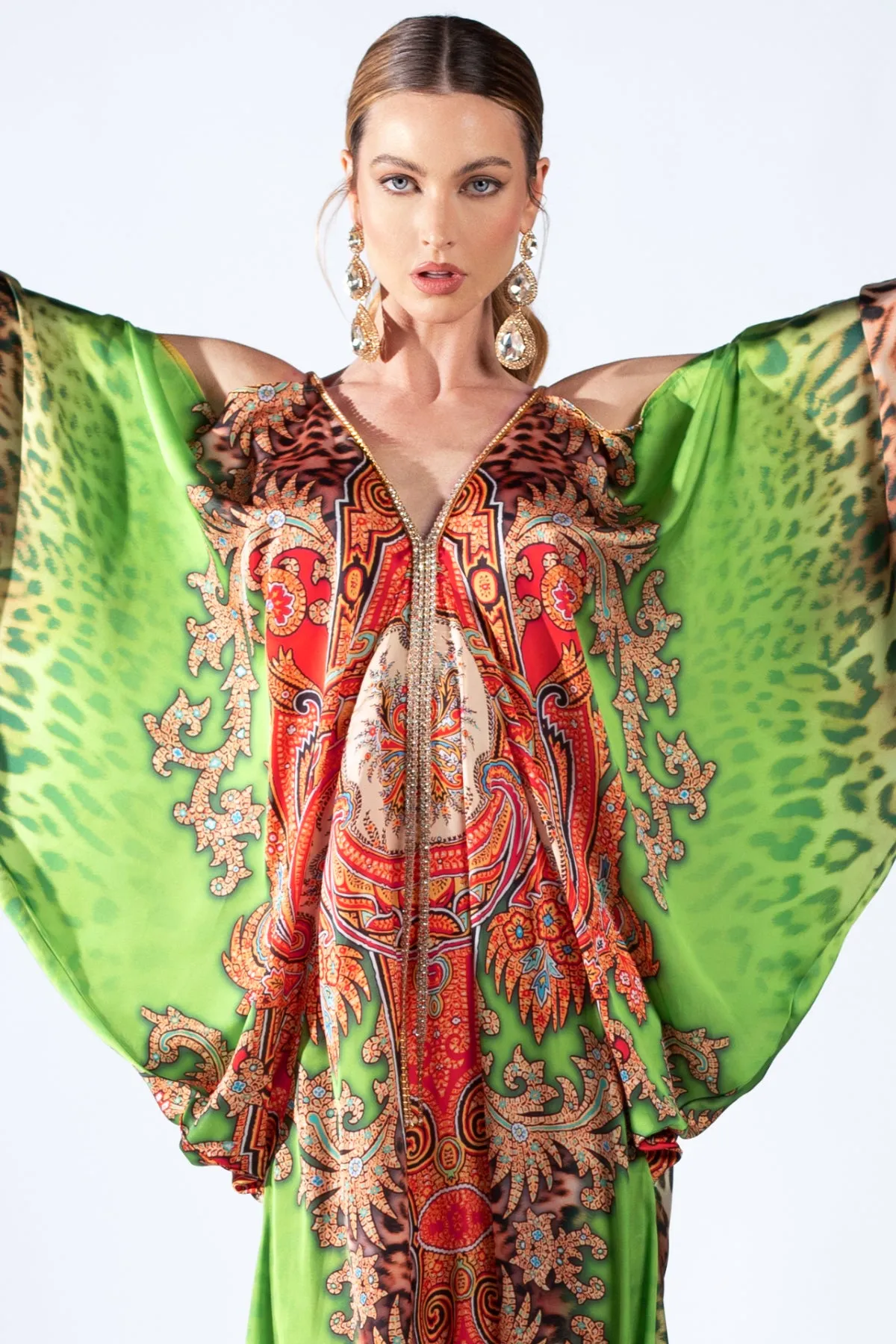 Maidy Orange Green Silk - Long Dress