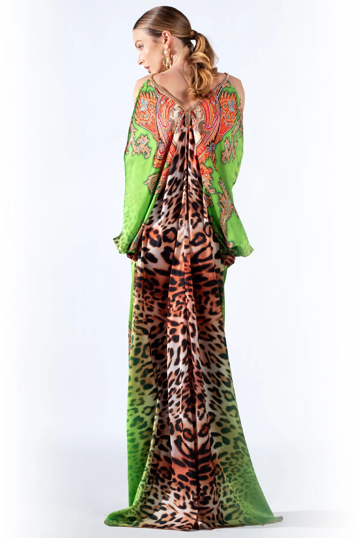 Maidy Orange Green Silk - Long Dress