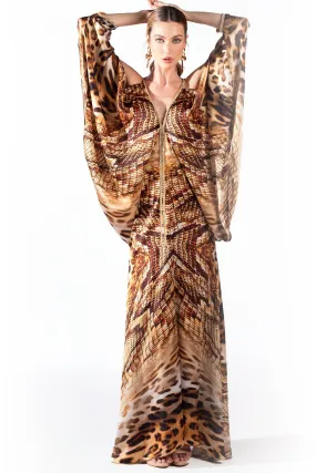 Maidy Silk Brown Leopard Snake - Long Dress