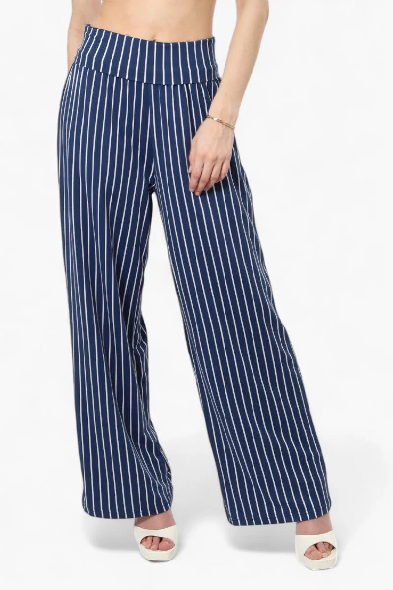 Majora Striped High Waist Palazo Pants - Blue