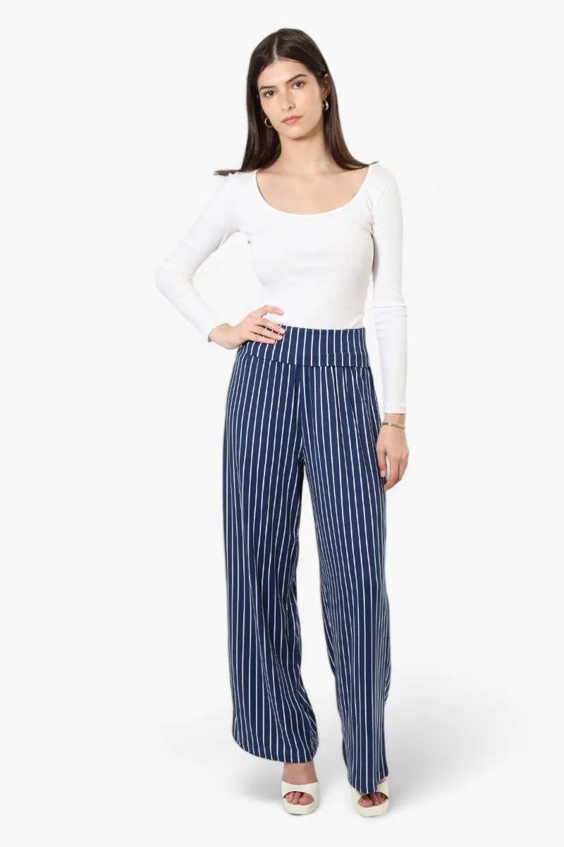 Majora Striped High Waist Palazo Pants - Blue