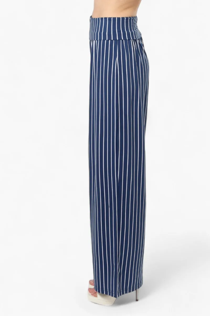 Majora Striped High Waist Palazo Pants - Blue