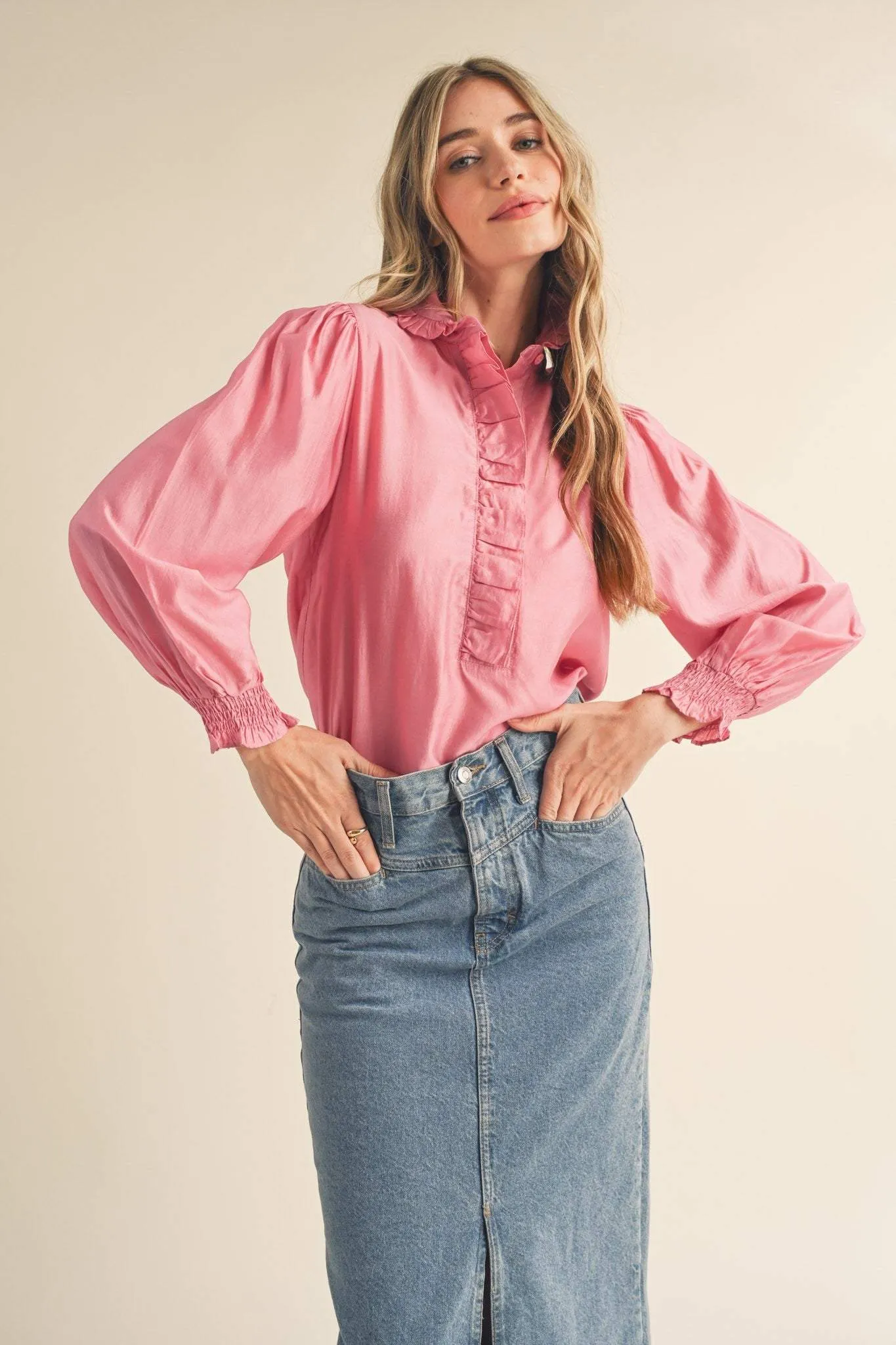 Marcy Ruffled Collar Button Down Shirt