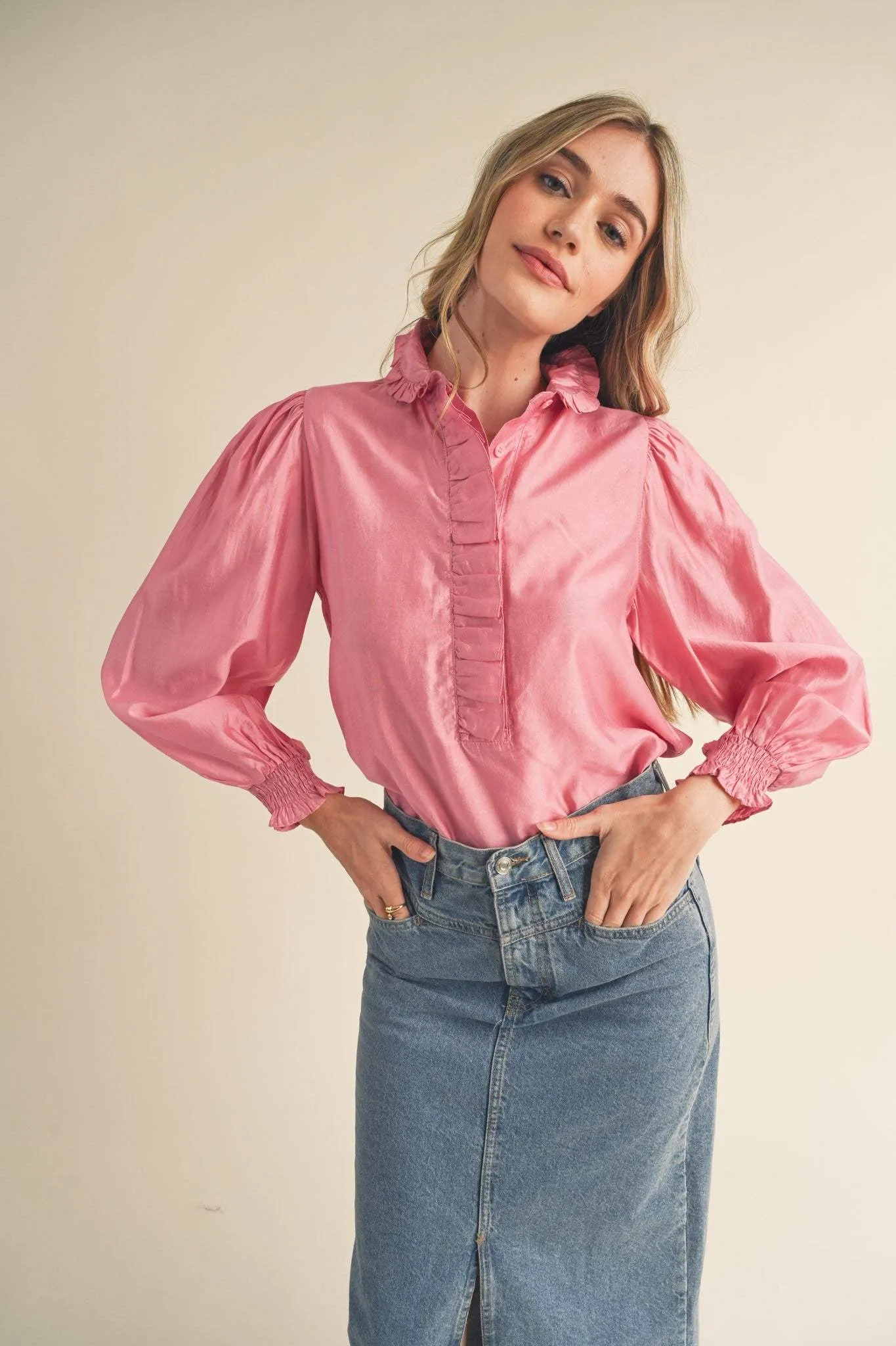 Marcy Ruffled Collar Button Down Shirt