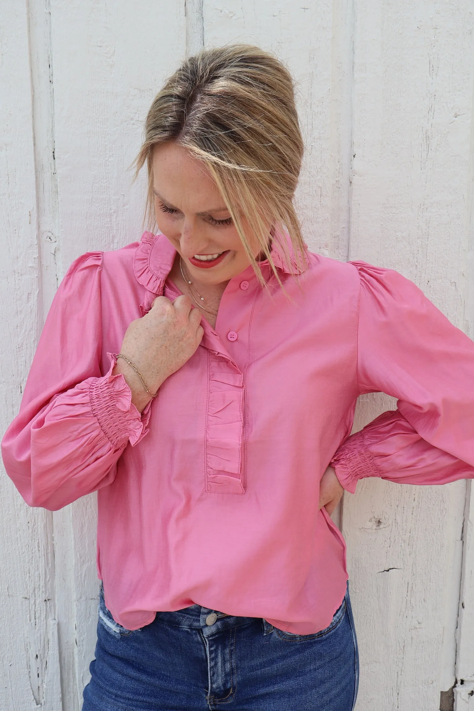 Marcy Ruffled Collar Button Down Shirt