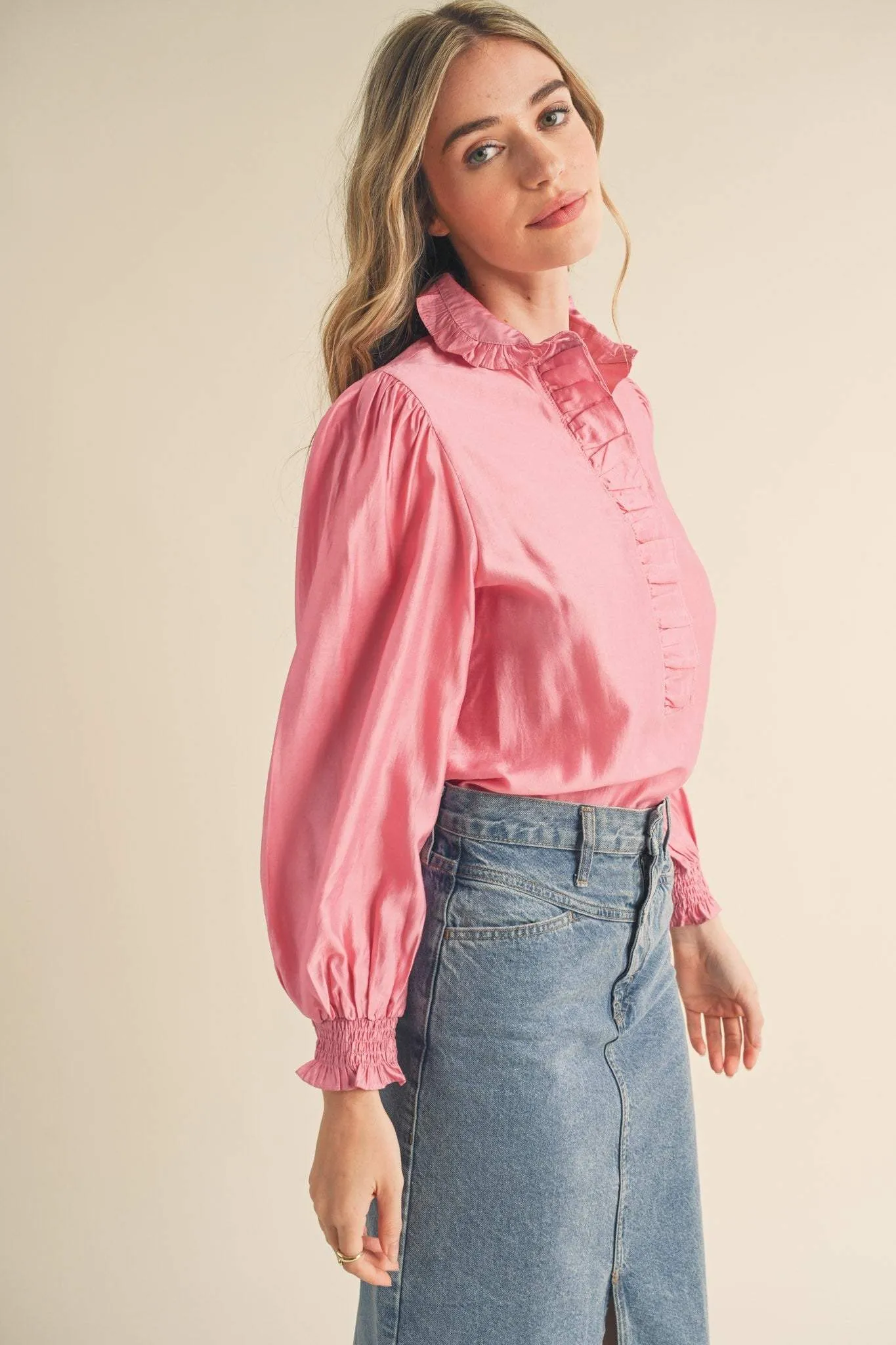 Marcy Ruffled Collar Button Down Shirt