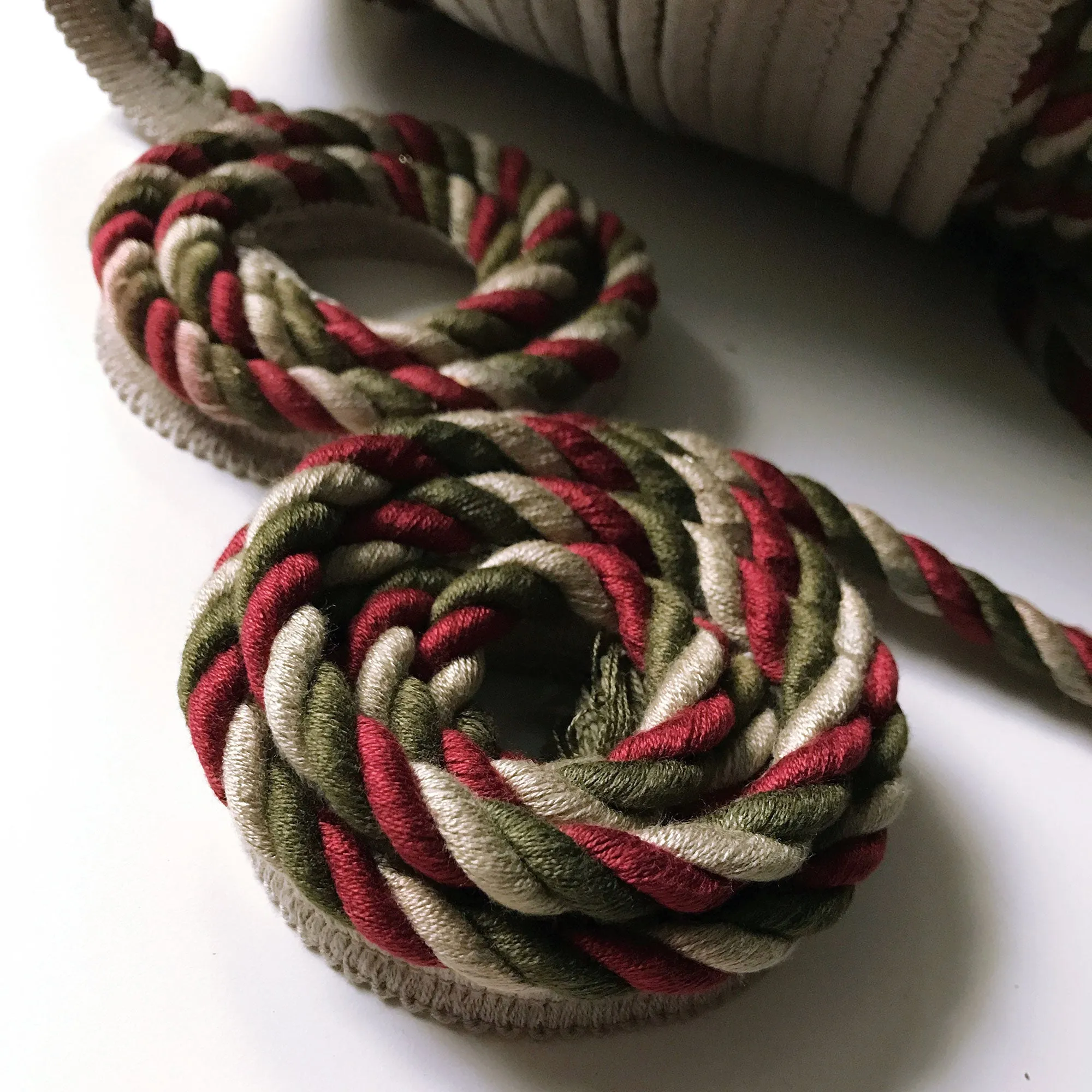 Maroon and Moss Green High Quality Decorative Lip Cord Trim by the yard