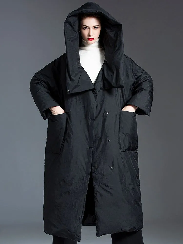 Matt Big Hooded Collar Loose Down Puffer Coat