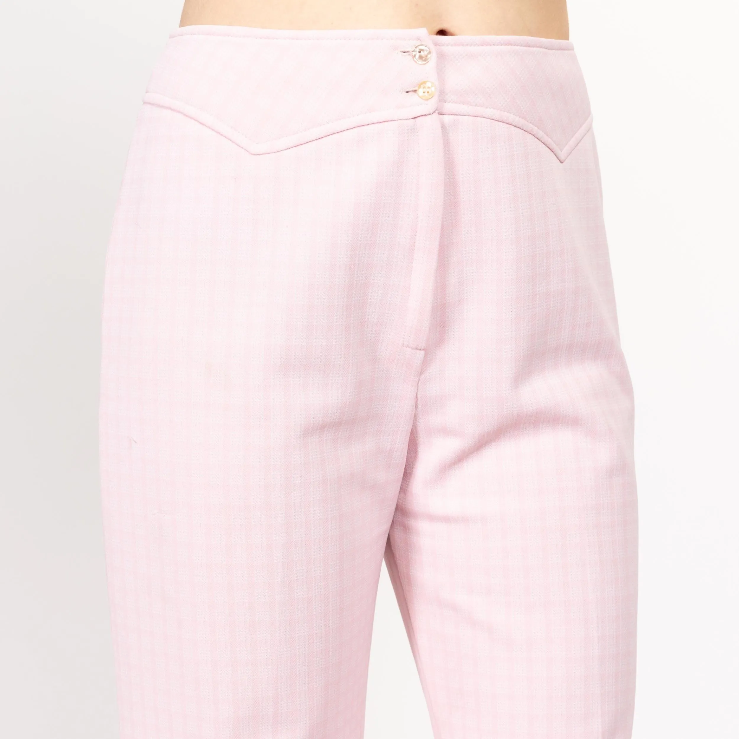 Medium 70s Pastel Pink Plaid Trousers 29"