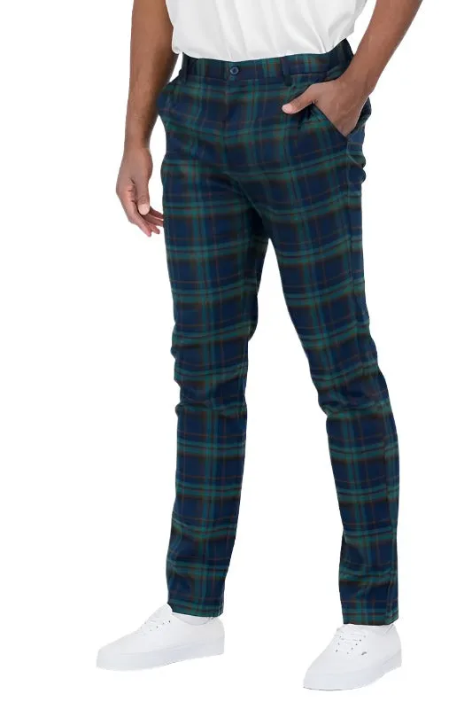 Mens Blue Green Plaid Trouser Pants