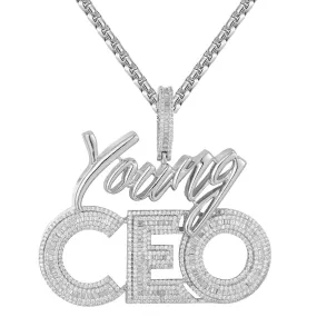 Mens Custom Baguette Icy Young CEO Hustler Icy Pendant Chain