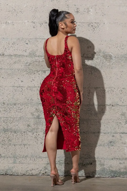 MIDI, STRETCHY SEQUINS VELVET BODYCON DRESS