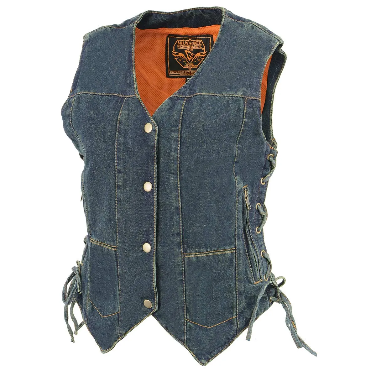 Milwaukee Leather MDL4020 Women's Classic Blue ‘6 Pocket’ Side Lace Denim Vest