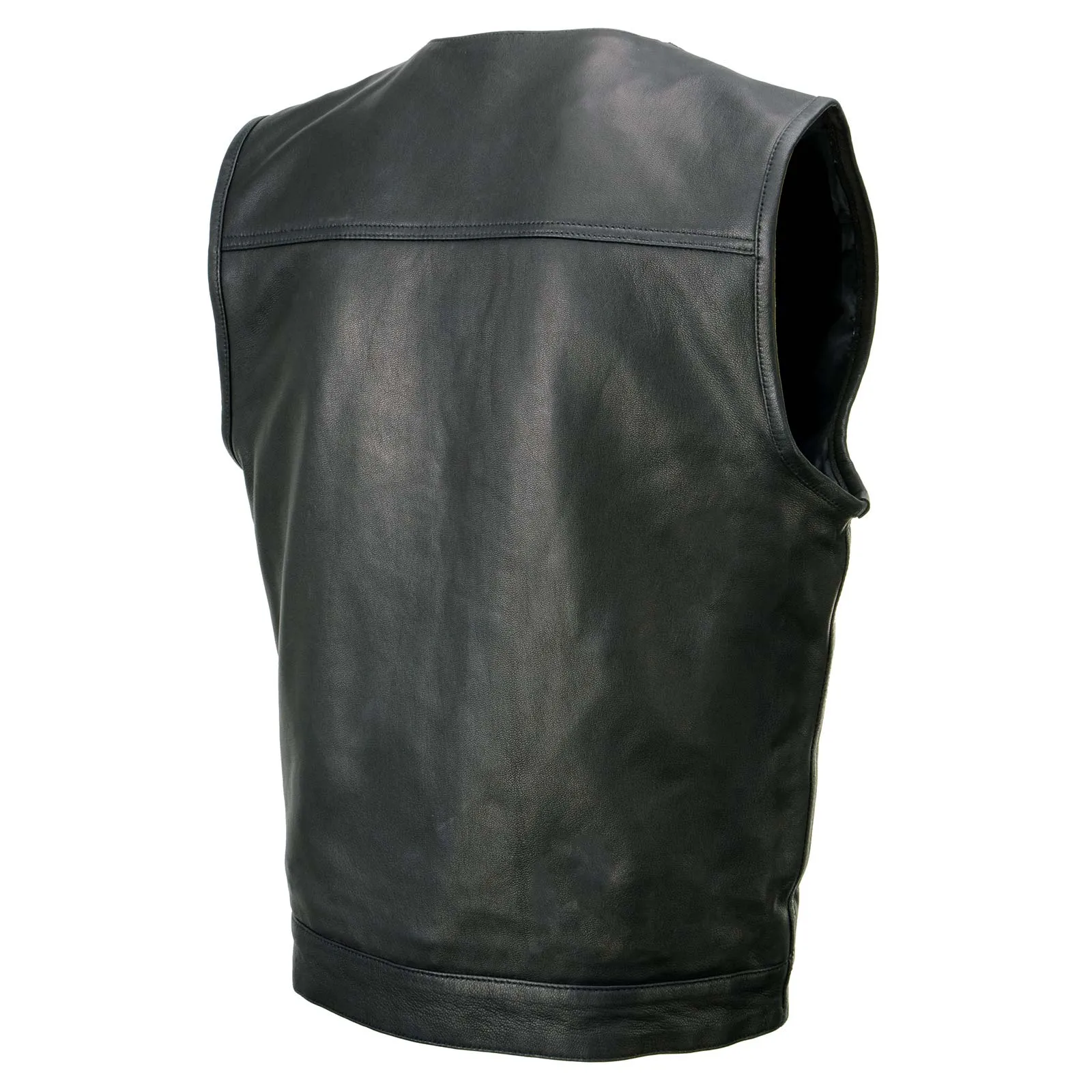 Milwaukee Leather MLM3503 Men's Pursuit Black Premium Goat Leather V Neck Club Style Motorcycle Rider Vest