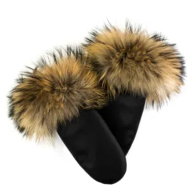 Mitchie's | Leather Mittens with Canadian Raccoon Fur Trim