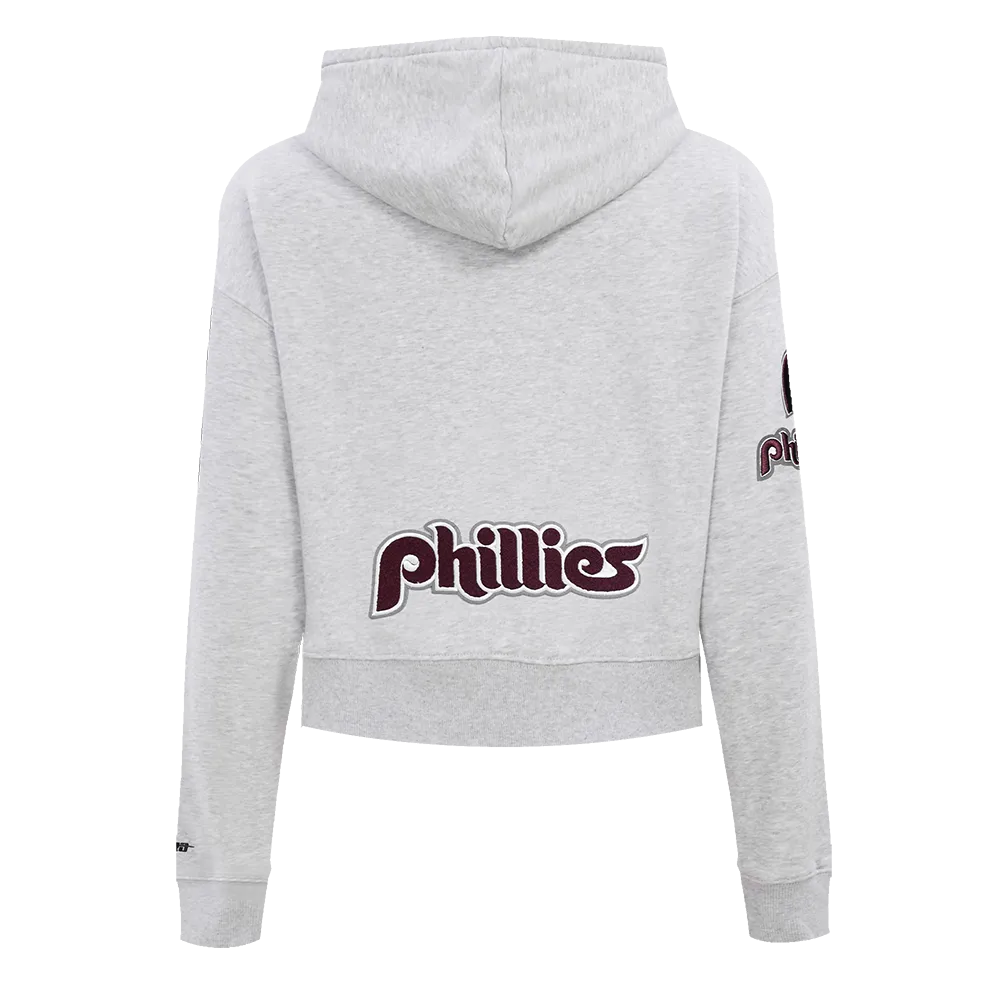 MLB PHILADELPHIA PHILLIES RETRO CLASSIC WOMEN'S CROPPED PO HOODIE (HEATHER GREY)