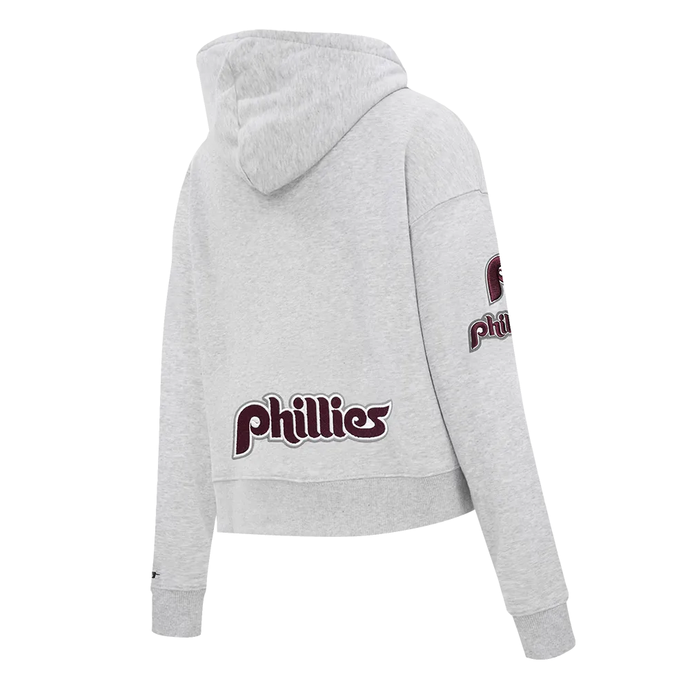 MLB PHILADELPHIA PHILLIES RETRO CLASSIC WOMEN'S CROPPED PO HOODIE (HEATHER GREY)