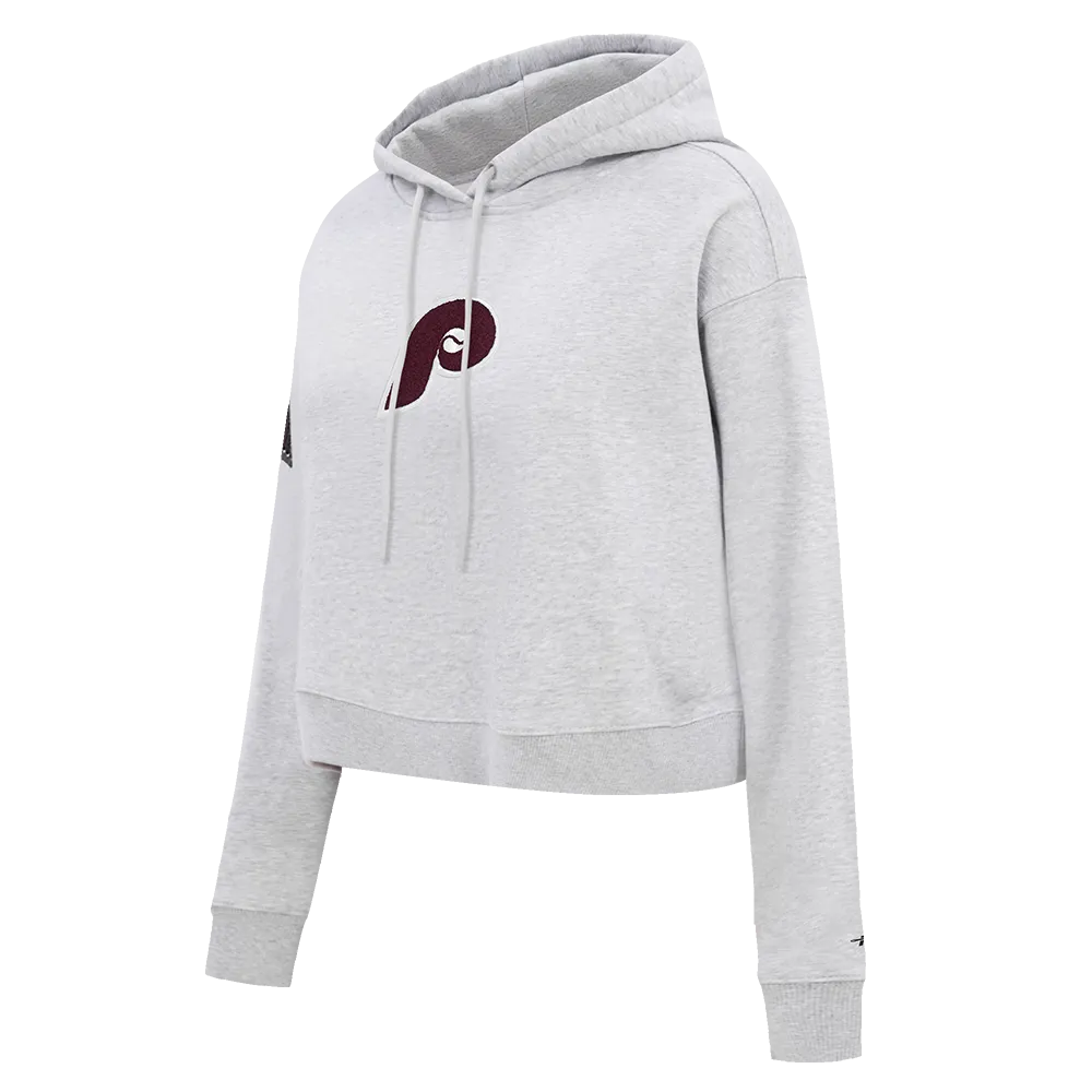 MLB PHILADELPHIA PHILLIES RETRO CLASSIC WOMEN'S CROPPED PO HOODIE (HEATHER GREY)