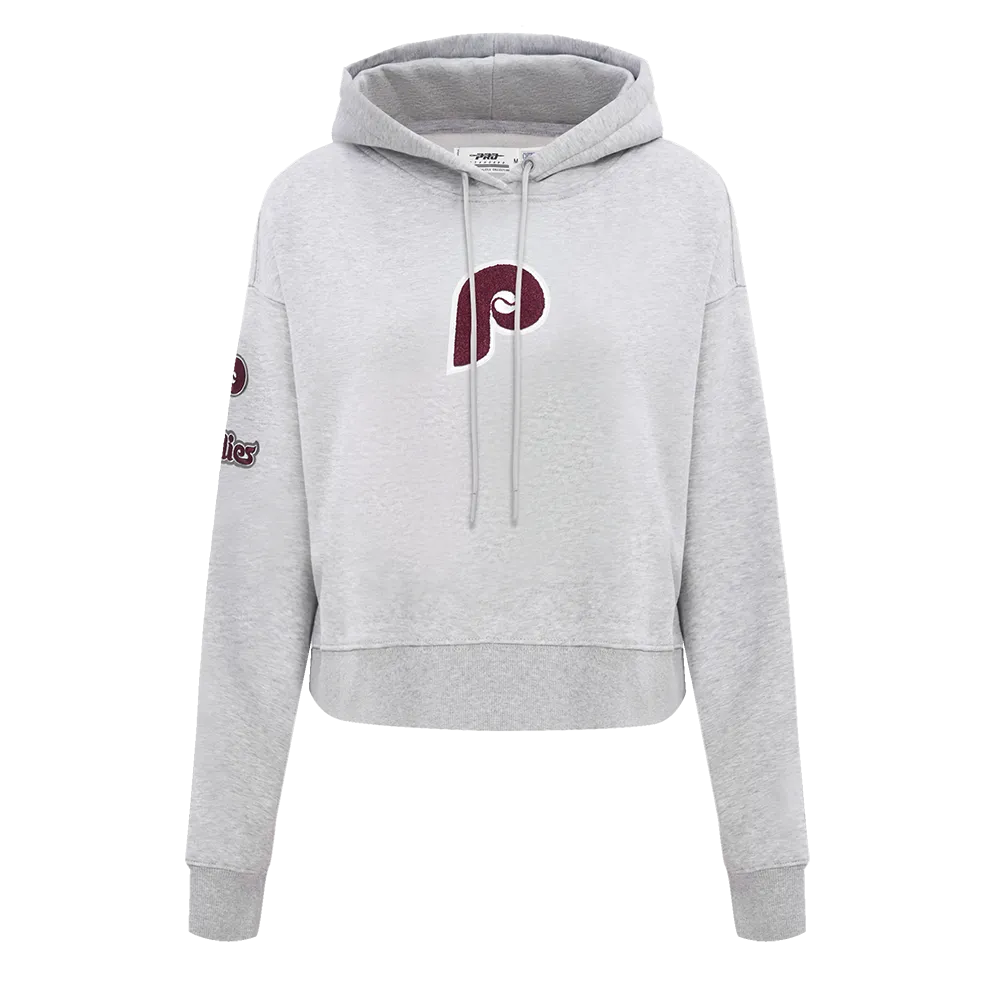 MLB PHILADELPHIA PHILLIES RETRO CLASSIC WOMEN'S CROPPED PO HOODIE (HEATHER GREY)