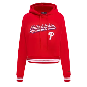 MLB PHILADELPHIA PHILLIES SCRIPT TAIL WOMEN'S RIB FLC CROPPED PO HOODIE (RED)