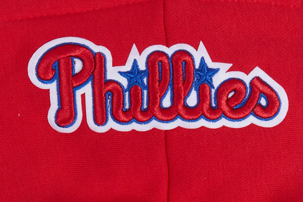 MLB PHILADELPHIA PHILLIES SCRIPT TAIL WOMEN'S RIB FLC CROPPED PO HOODIE (RED)