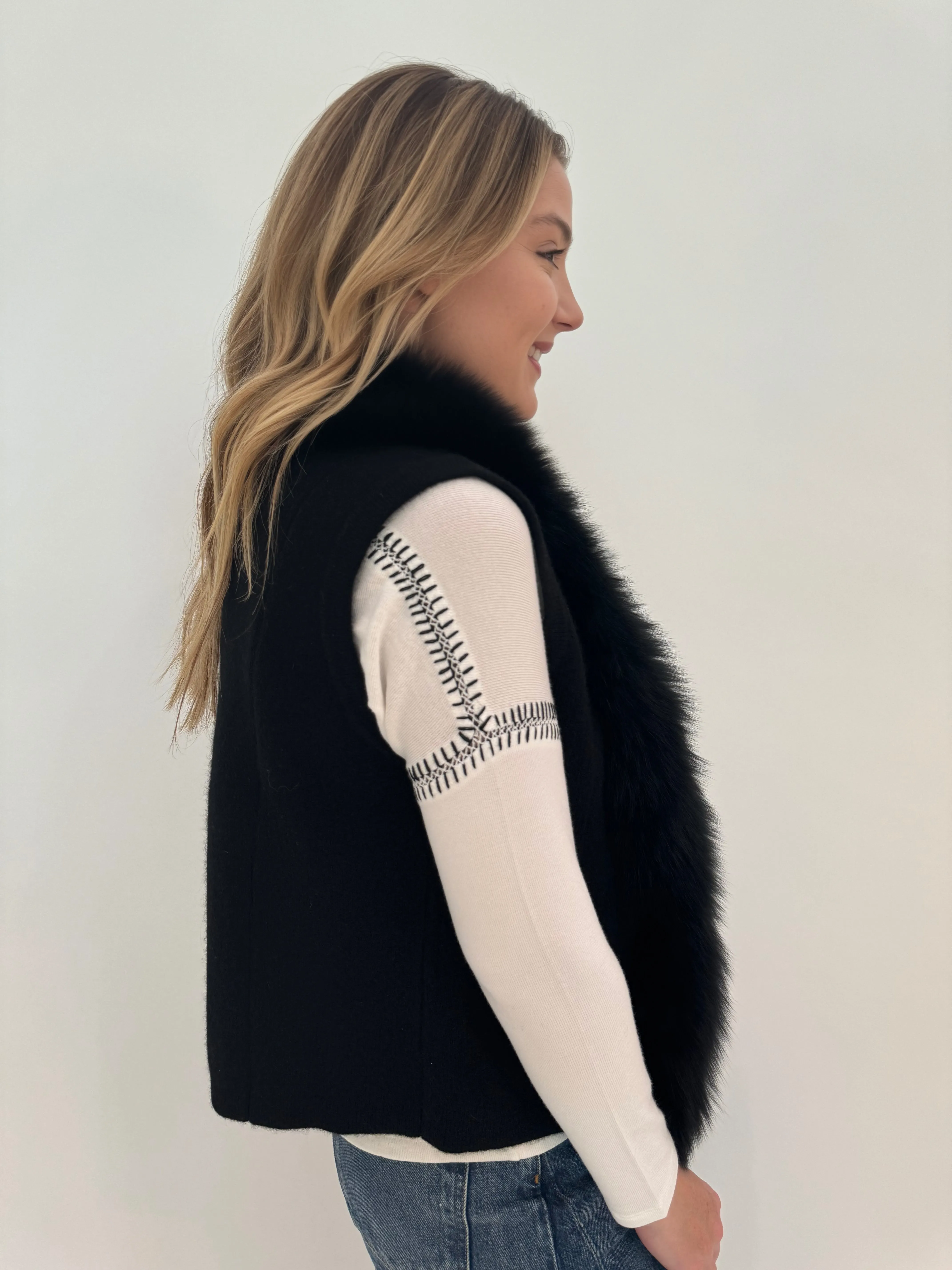 Mona Cashmere Fox Trim Vest