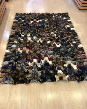 Multicolor Square Fox Fur Rug , Luxury Handmade Soft Fluffy 5x7 Rug