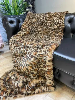 Natural Leopard Style Handmade Sheepskin Fur Blanket, Luxury Cozy Sexy Blanket