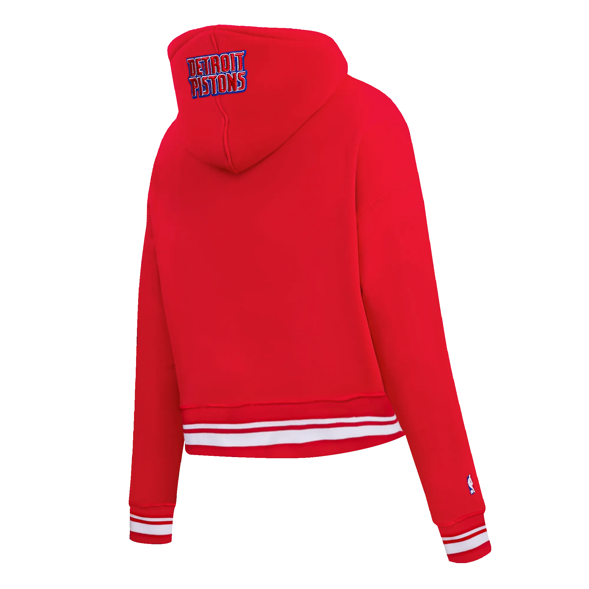 NBA DETROIT PISTONS SCRIPT TAIL WOMEN'S RIB FLC CROPPED PO HOODIE (RED)