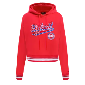 NBA DETROIT PISTONS SCRIPT TAIL WOMEN'S RIB FLC CROPPED PO HOODIE (RED)