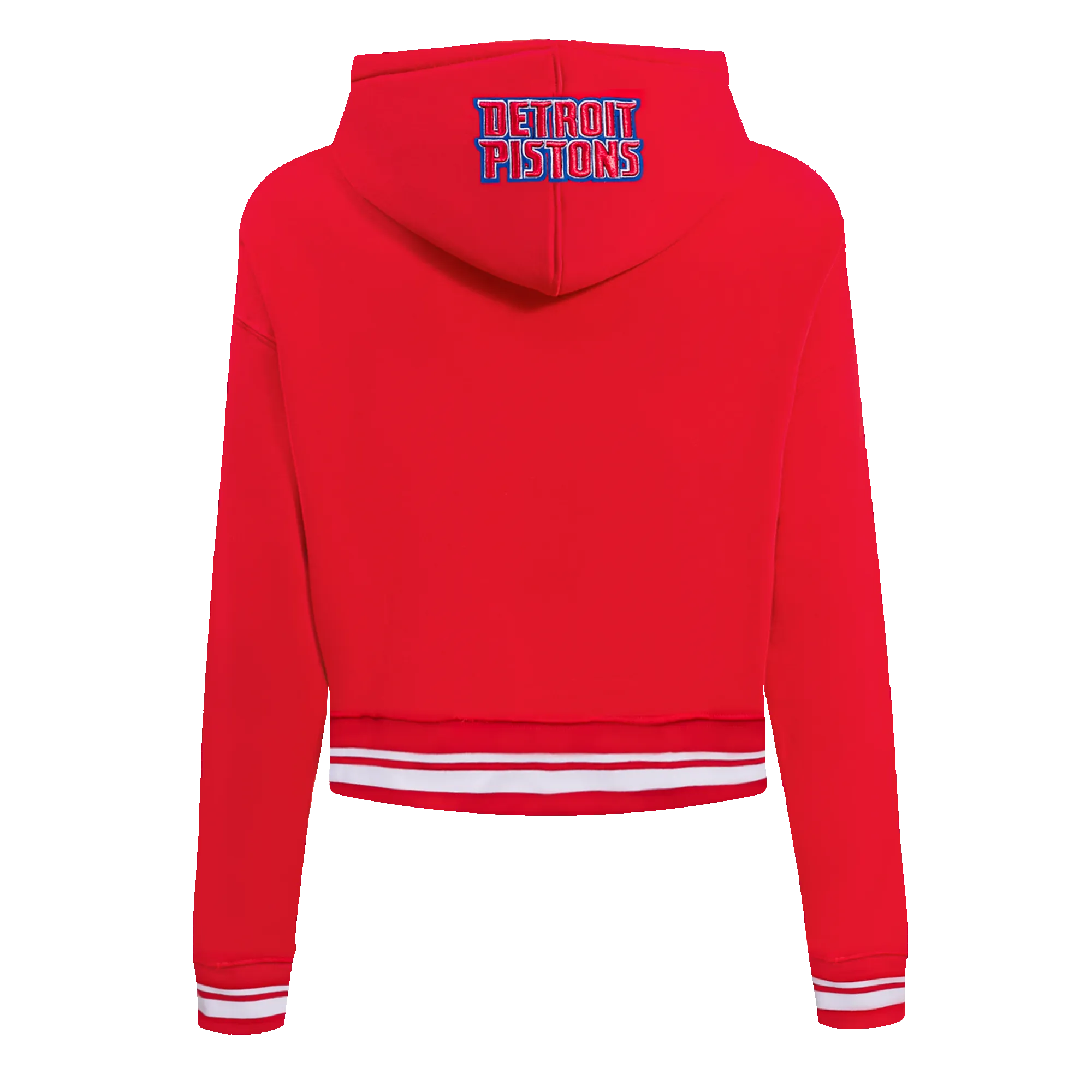 NBA DETROIT PISTONS SCRIPT TAIL WOMEN'S RIB FLC CROPPED PO HOODIE (RED)