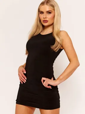 Nevah Double Layered Slinky Bodycon Dress In Black